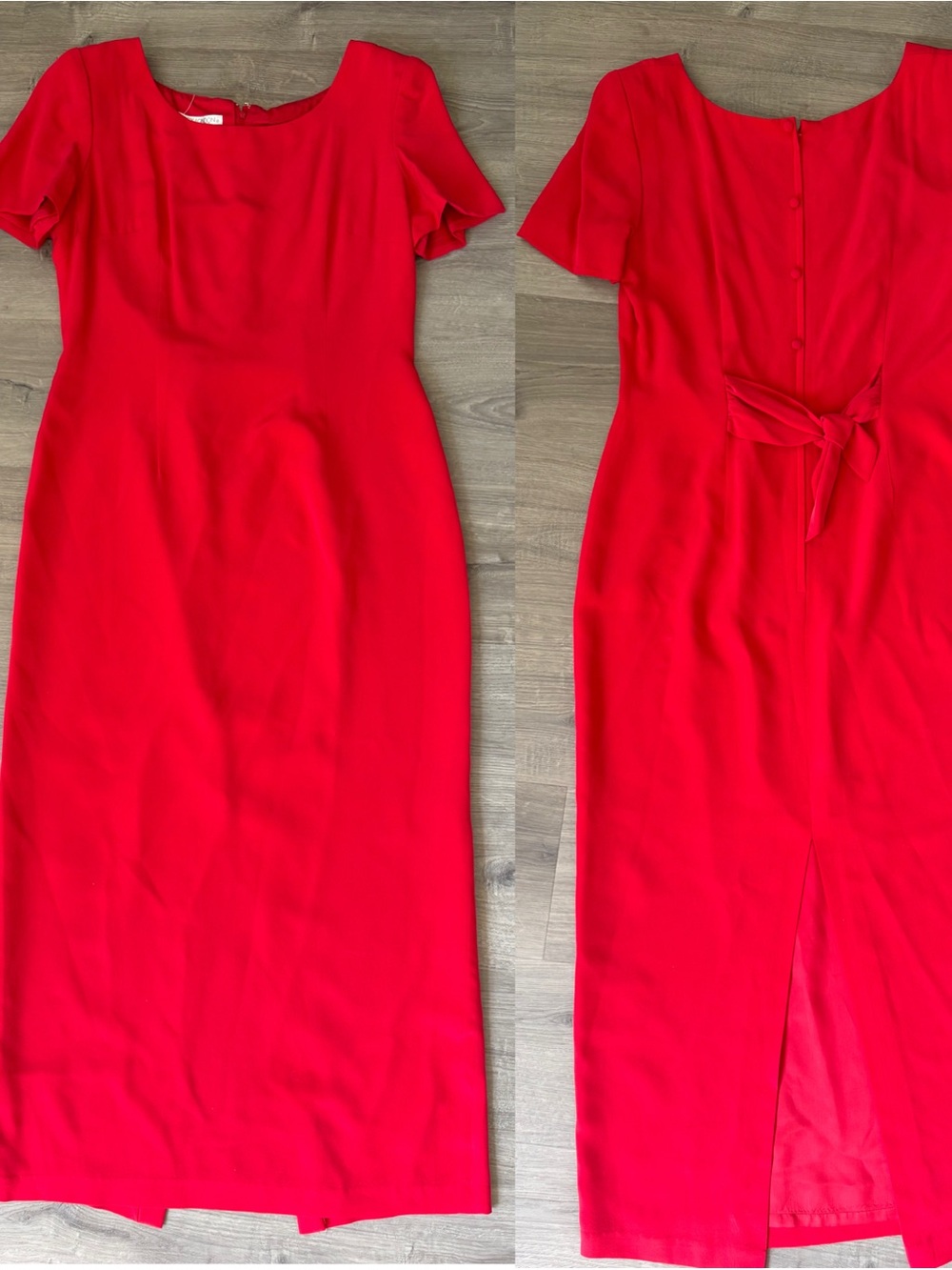 Maggy London Bright Red Midi Sheath Dress with Back Tie